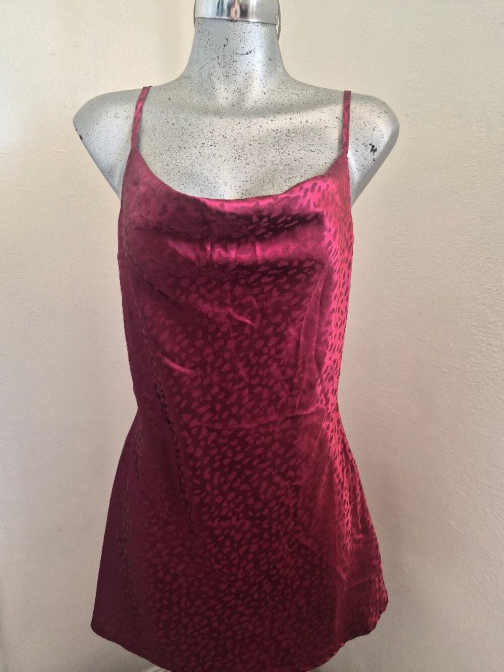 Burgundy Satin Leopard Print Cowl Neck Slip Dress camisole